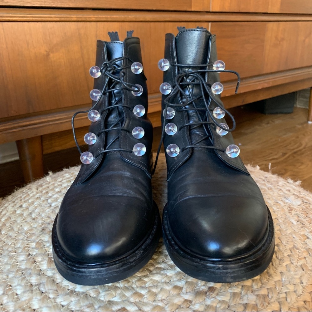 AGL Black Leather Embellished Boots